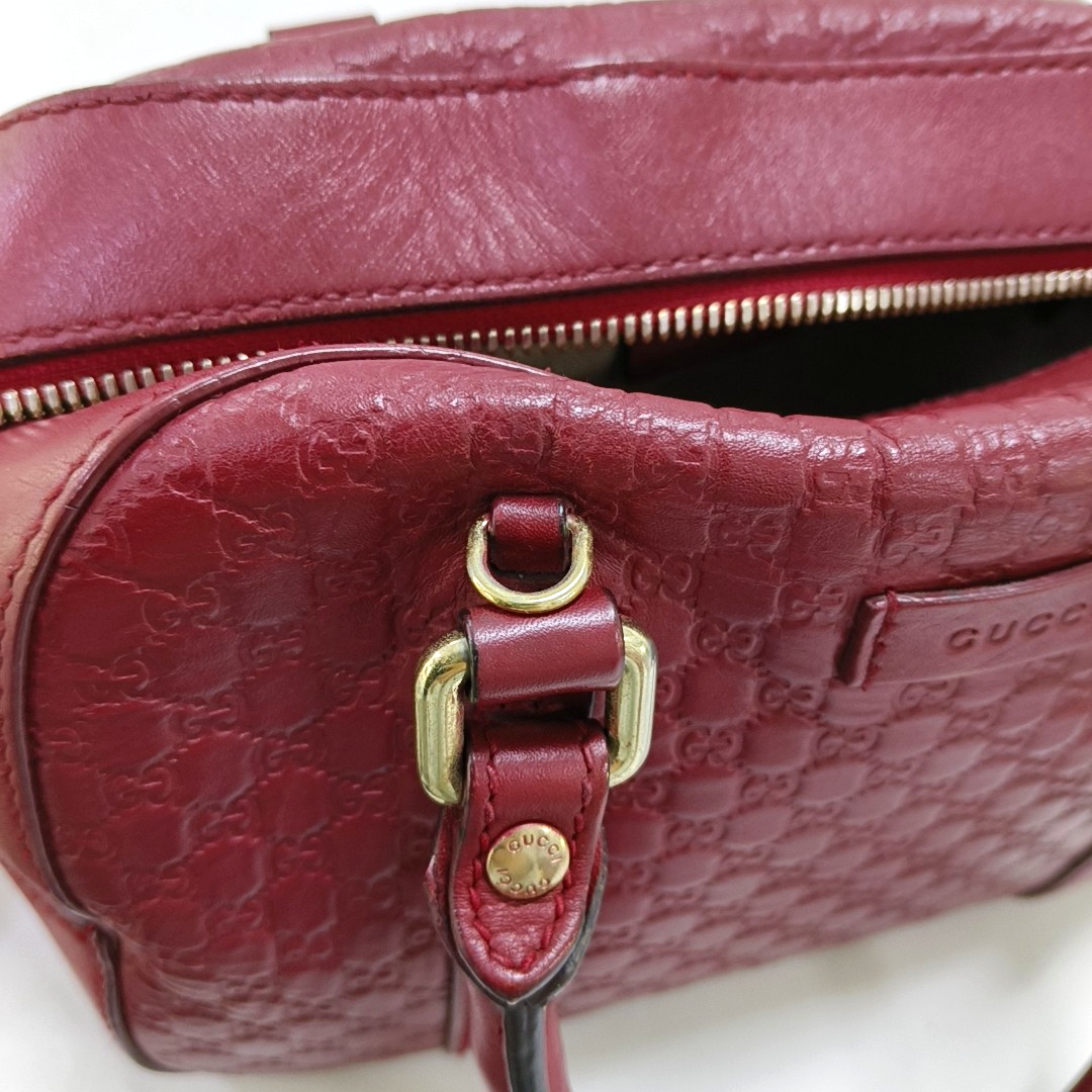 GUCCI Ligne Shima Red Calfskin Monogram Embossed Handbag Single Shoulder Bag Crossbody Bag Golden Silver Hardware-(SKU)-949440048