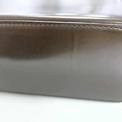 LOEWE T Pouch  Dark Brown Leather Handbag Silver Hardware-(SKU)-13379220