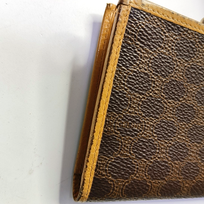 CELINE Dark Brown Coated Canvas Triumph Wallet Golden hardware-(SKU)-942990685