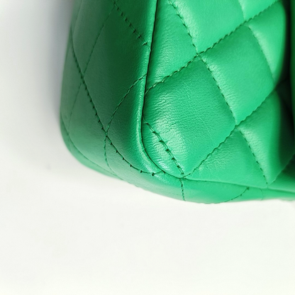 CHANEL CLASSIC FLAP Green Lamb Skin Quilted Monogram Large Mini Crossbody Bag Shoulder Bag 18 Clasp Golden Hardware-(SKU)-964964011