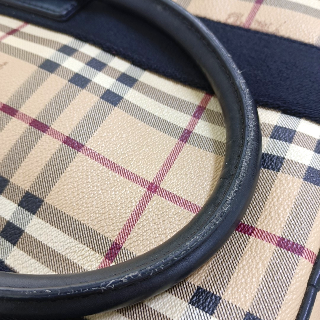 BURBERRY Multicolor Coated Canvas Battle Horse Plaid Handbag Black hardware-(SKU)-947581413