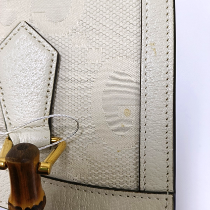 GUCCI Diana Small White Canvas Monogram Bamboo Handle Shoulder Bag Tote Bag Golden Hardware 2 Removable Straps-(SKU)-955631350