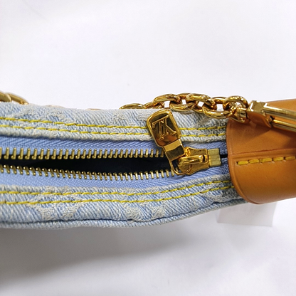 LOUIS VUITTON LOOP Light Blue Denim Monogram Embroidered Crescent Bag Crossbody Shoulder Bag Gold Hardware 2 Removable Straps-(SKU)-961361306