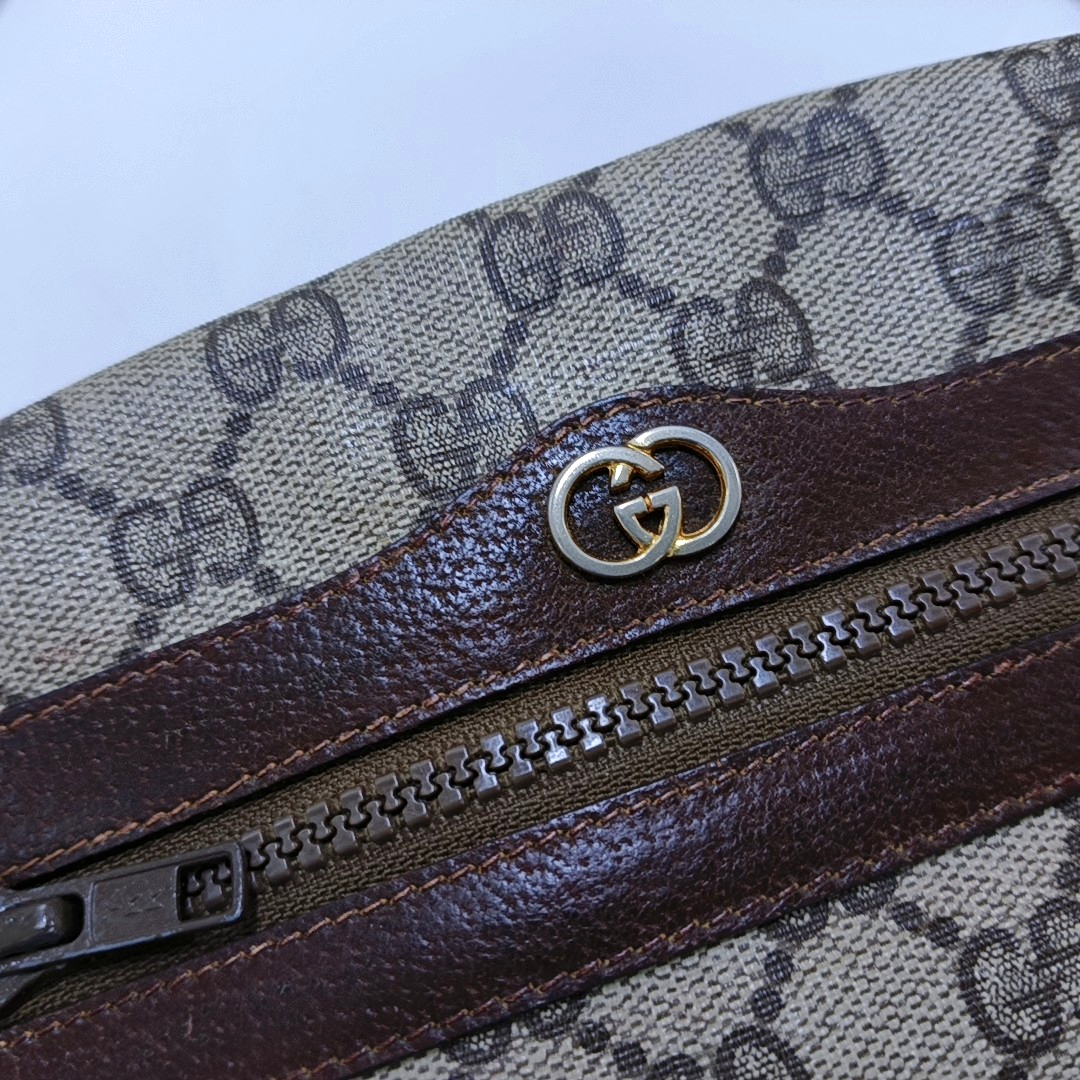 GUCCI Sherry Khaki Coated Canvas Monogram Flower Shoulder Bag Crossbody Silver Ruthenium Hardware Removable shoulder strap-(SKU)-959364855