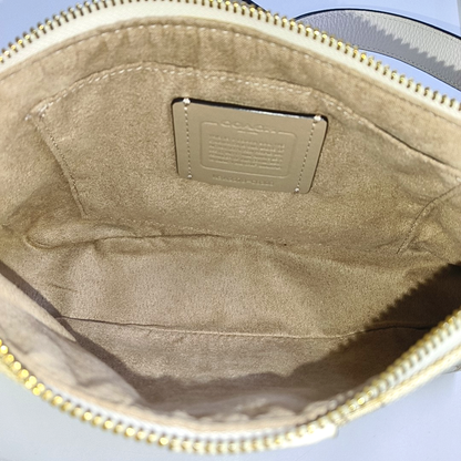 COACH Beige Canvas Monogrammed Crossbody Bag Shoulder Bag Golden hardware Removable shoulder strap-(SKU)-940143188