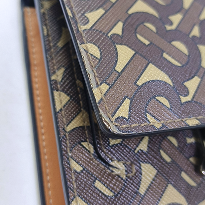 BURBERRY Robin 棕色涂层帆布TBSingle Shoulder Bag Crossbody Bag Silver Hardware Removable shoulder strap-(SKU)-960367103