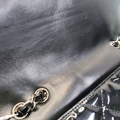 CHANEL CLASSIC FLAP Large Size Black Patent Calfskin Quilted Jumbo Crossbody Bag Shoulder Bag Silver Hardware 13 Opening-(SKU)-954460430