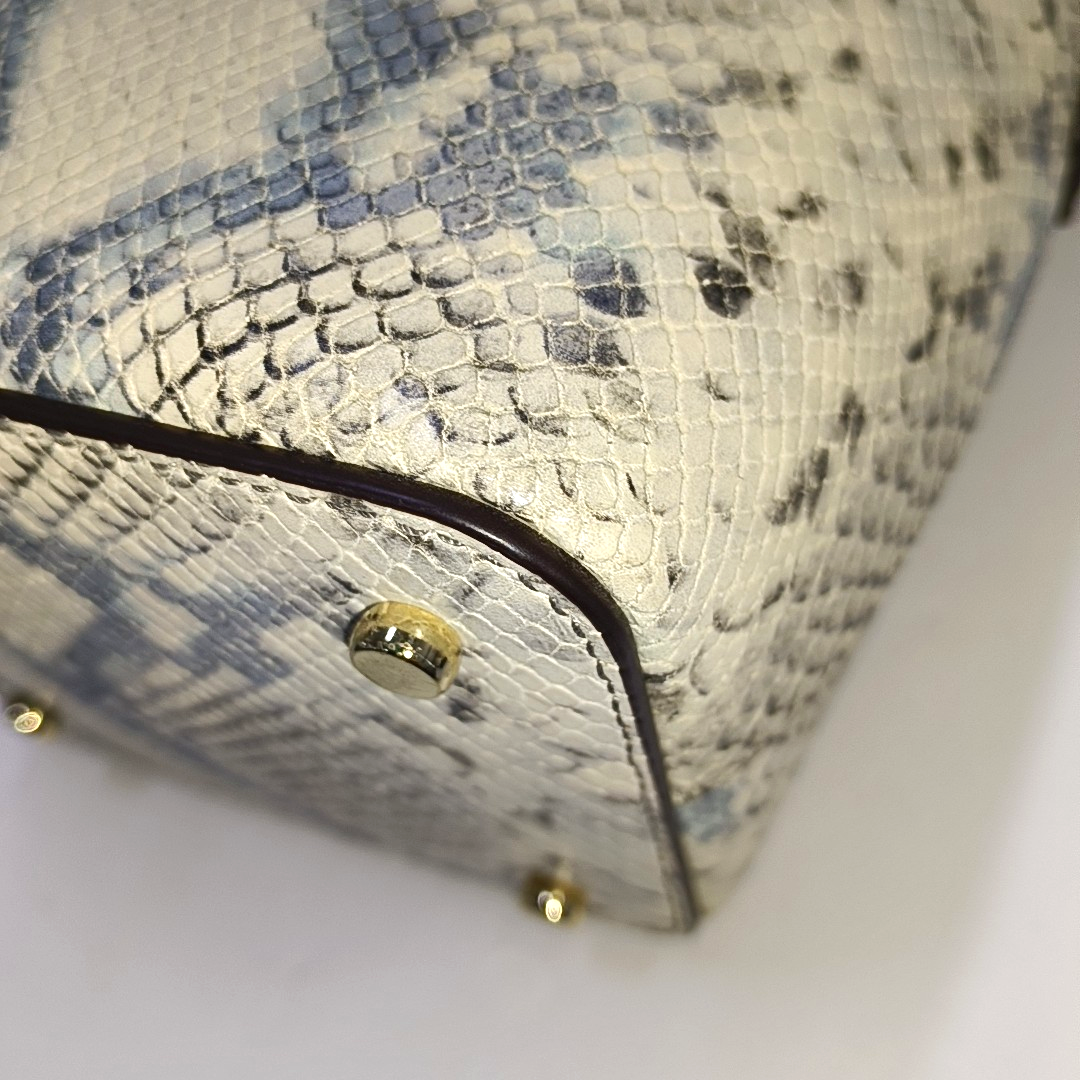 Kate Spade Bucket bag White leather snake-pattern shoulder bag/handbag/crossbody bag Golden hardware Removable shoulder strap-(SKU)-942670140