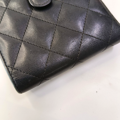 CHANEL CAMBON Black Cowhide Quilted Texture Wallet Silver Hardware 15nan-(SKU)-930797886