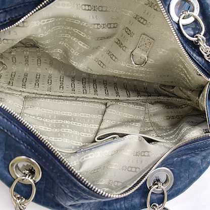 CELINE Dark blue cowhide shoulder bag Silver Hardware-(SKU)-945570761