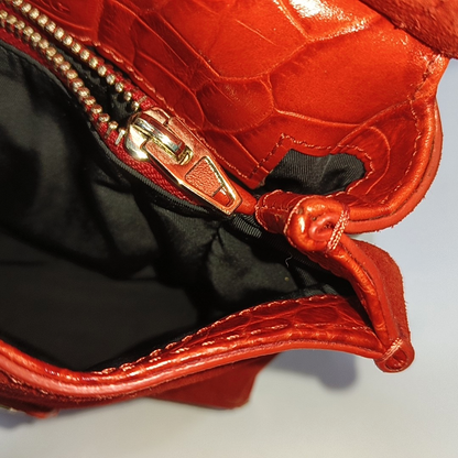 Alexander Wang Marion Orange-red suede rivet crocodile-pattern shoulder bag/crossbody bag Golden hardware Removable shoulder strap-(SKU)-928445182