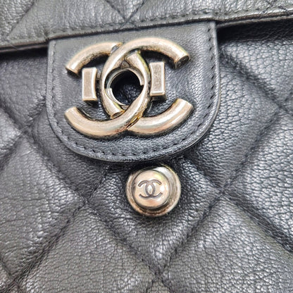 CHANEL PERFECT EDGE Black Lamb Skin Quilted Monogram Crossbody Bag Handbag Shoulder Bag Ruthenium Hardware 21 Clasp-(SKU)-966996971