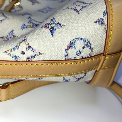 LOUIS VUITTON NOÉ Nano White Canvas Monogram Embossed Shoulder Bag Crossbody Gold Hardware Detachable Shoulder Strap-(SKU)-940367601