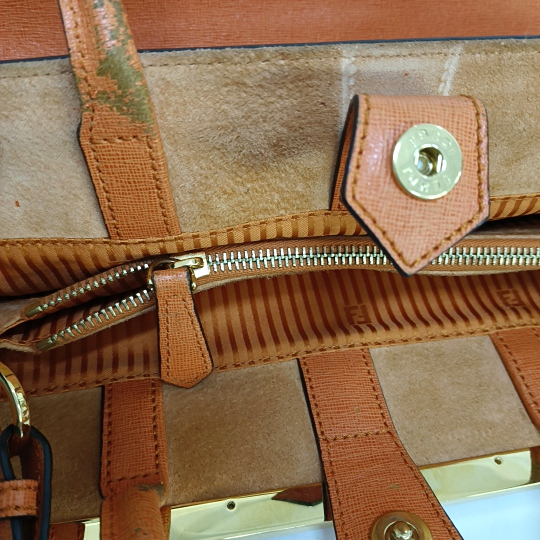 FENDI 2 Jours Medium size Orange Cowhide Single Shoulder Bag Tote Bag Golden hardware Removable shoulder strap-(SKU)-953654098
