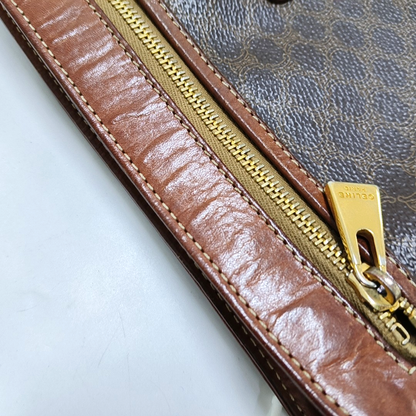 CELINE MACADAM CLUTCHES Dark Brown Coated Canvas Triumph Handbag Tote Bag Golden hardware-(SKU)-959810652