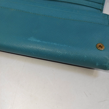 PRADA Fold Wallet浅蓝色皮革徽标,十字纹钱包-(SKU)-942554467