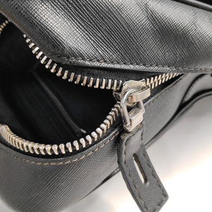PRADA Black Cowhide Cross Grain Handbag Silver Hardware-(SKU)-945045232