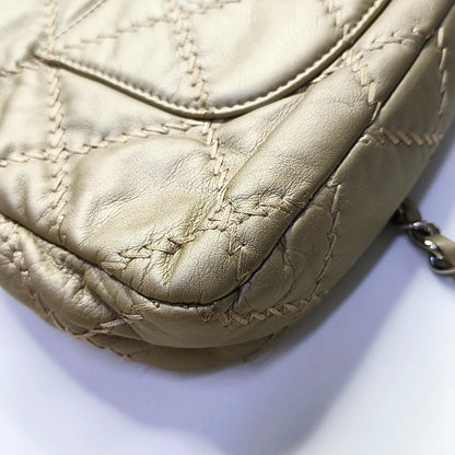 CHANEL WILD STITCH Grey Calfskin Quilted Shoulder Bag, Crossbody Bag with Silver Hardware, 15 compartments-(SKU)-966814468