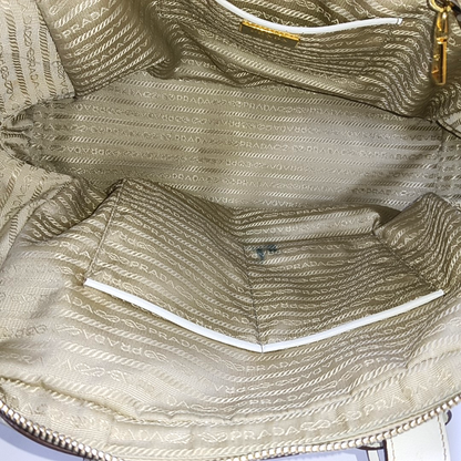 PRADA White Leather Monogrammed Tote Bag Golden hardware-(SKU)-960002423