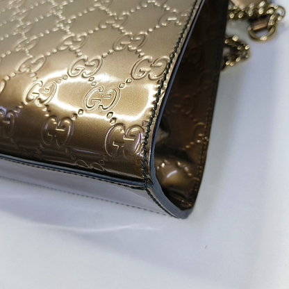 GUCCI Emily Chain Brown Patent Leather Monogram Embossed Shoulder and Handbag Golden hardware-(SKU)-945120170