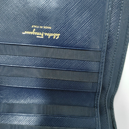 FERRAGAMO Gancio Blue Cowhide Embossed Wallet Golden hardware-(SKU)-942092441