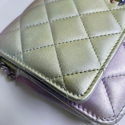 CHANEL WOC Iridescent Calfskin Quilted Shoulder Bag Crossbody Bag Silver Rainbow Metal Hardware-(SKU)-962424976