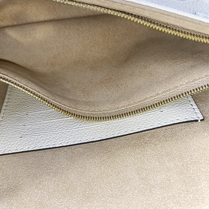 LOUIS VUITTON IVY Beige Leather Monogram Embossed Shoulder Bag Handbag Golden Hardware 2 Removable Straps-(SKU)-957574255