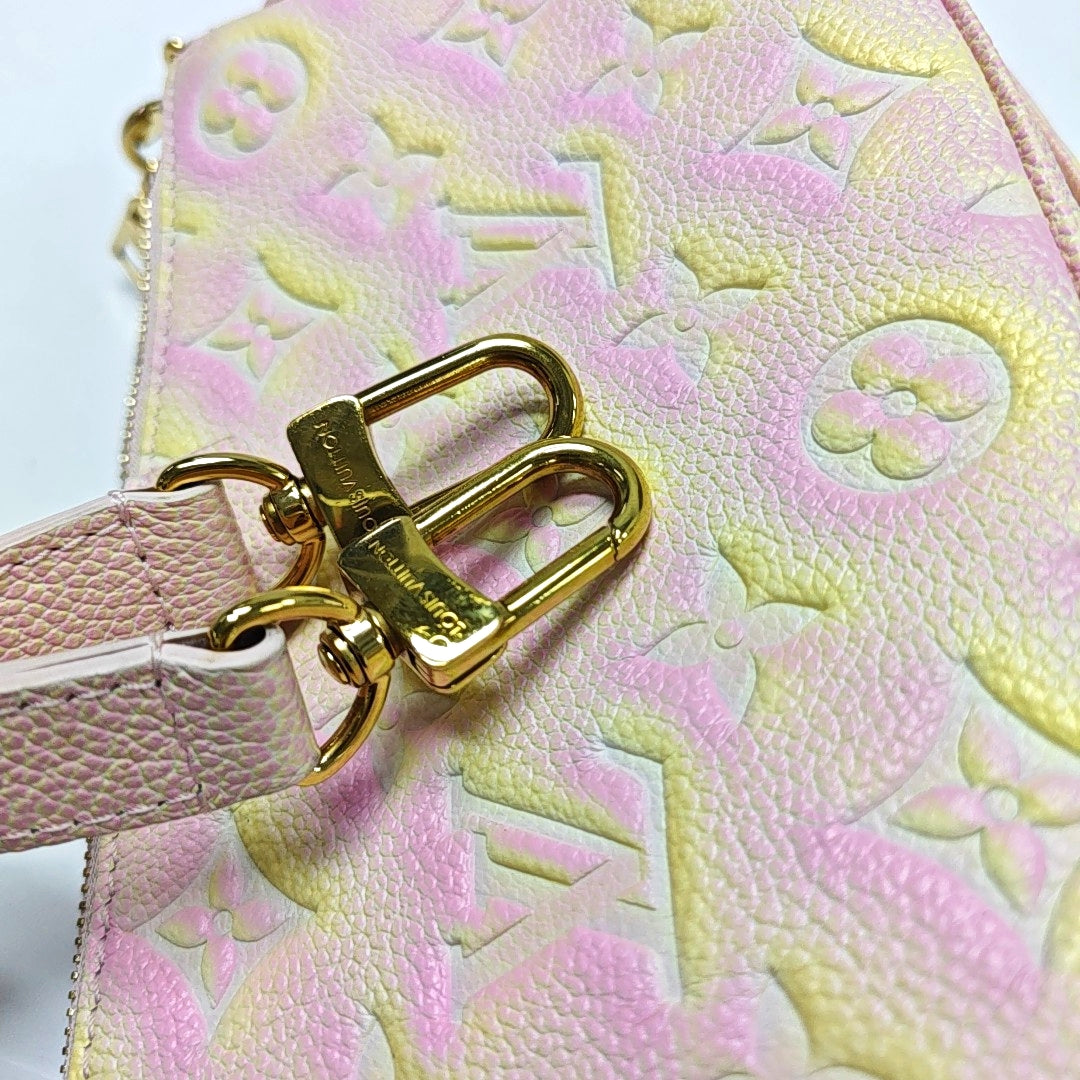 LOUIS VUITTON MULTI Pink Calfskin Monogram Vernis Shoulder Bag Crossbody Bag Gold Hardware Removable Strap 2 Pouches-(SKU)-970130599