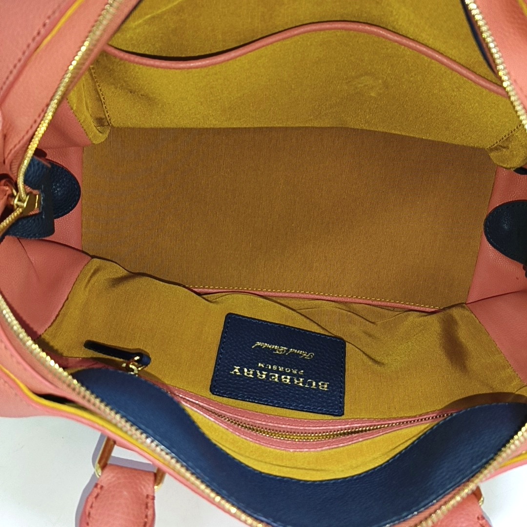 BURBERRY The Banner Dark Blue Leather Handbag Golden hardware-(SKU)-958302180
