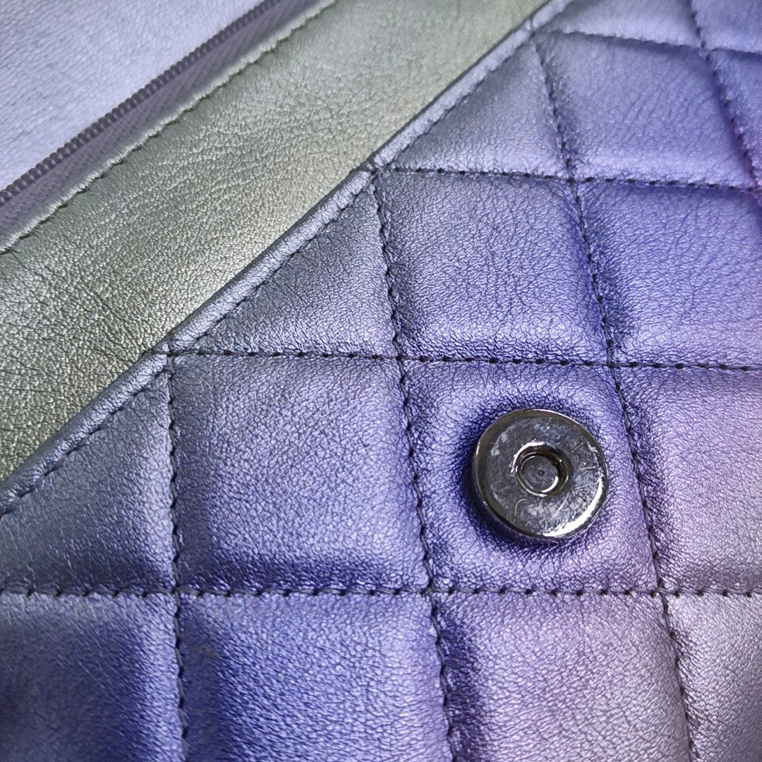 CHANEL WOC Iridescent Calfskin Quilted Shoulder Bag Crossbody Bag Silver Rainbow Metal Hardware-(SKU)-962424976