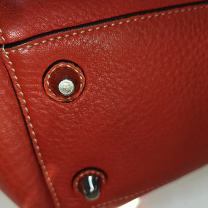 COACH HAMPTON Watermelon Red Calf Leather Fringe Weave Handbag Silver Hardware-(SKU)-928565147