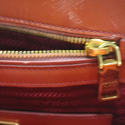PRADA Promenade Orange Red Cowhide Logo Cross Grain Single Shoulder Crossbody Bag Golden hardware Removable shoulder strap-(SKU)-957813224