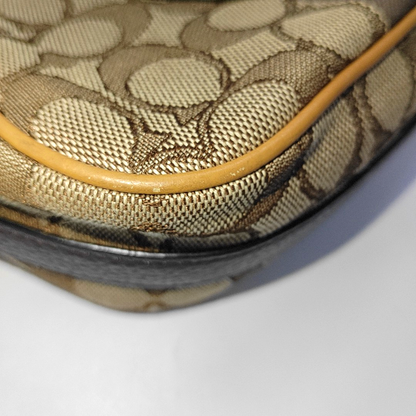 COACH DEMPSEY Brown Coated Canvas Wicker Plaid Apple Bag Crossbody Bag Single Shoulder Bag Golden hardware Removable shoulder strap-(SKU)-928259007
