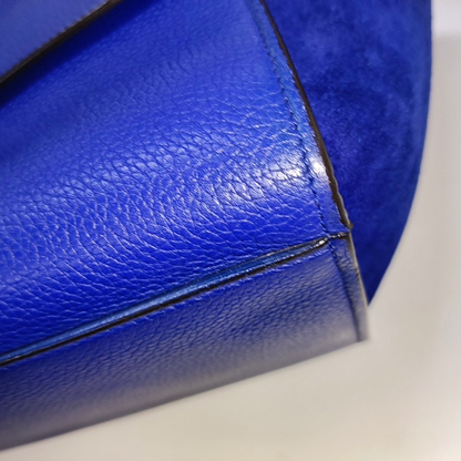 CELINE TRAPEZE Small size Blue Calfskin Swing Bag Single Shoulder Bag Handbag Golden hardware Removable shoulder strap-(SKU)-14291414