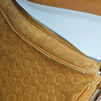 CELINE Brown Suede Leather Embossed Single Shoulder Bag Golden hardware Removable shoulder strap-(SKU)-940050466
