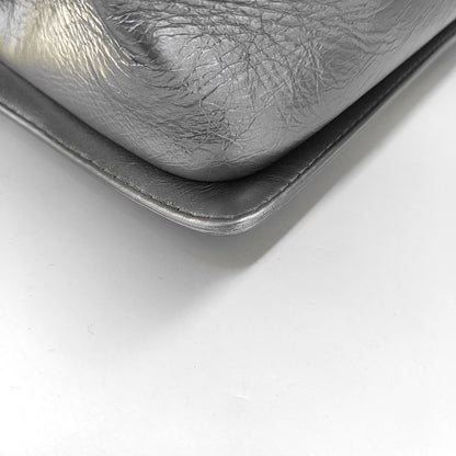 CHANEL BOY CHANEL Medium Silver Calfskin Quilted Shoulder Bag Crossbody Handbag Palladium Hardware 23 Clasp-(SKU)-969782038