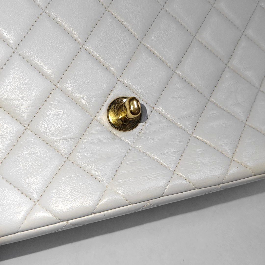 CHANEL KELLY PARENT White Calfskin Quilted Handbag with Gold Hardware, Vintage-(SKU)-931087336