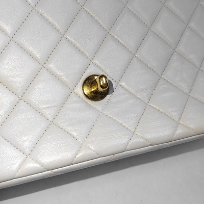 CHANEL KELLY PARENT White Calfskin Quilted Handbag with Gold Hardware, Vintage-(SKU)-931087336