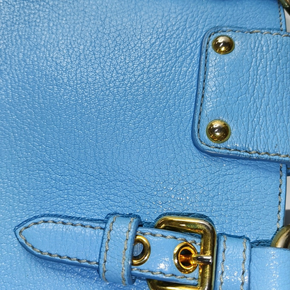 Miu Miu Madras Blue Cowhide Studs Single Shoulder Bag Tote Bag Crossbody Bag Golden hardware Removable shoulder strap-(SKU)-954293190