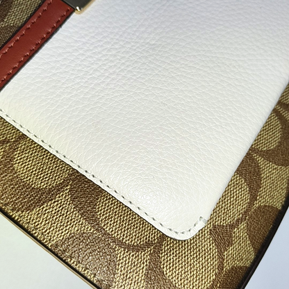 COACH Khaki Coated Canvas Old Flower Tote Bag Golden hardware-(SKU)-942930145