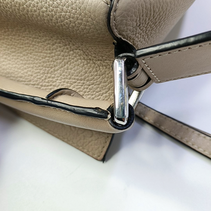 LOEWE Puzzle Small Khaki Calfskin Embossed Geometric Bag, Crossbody, Shoulder Bag, and Tote with Silver Hardware Removable Strap-(SKU)-963859842