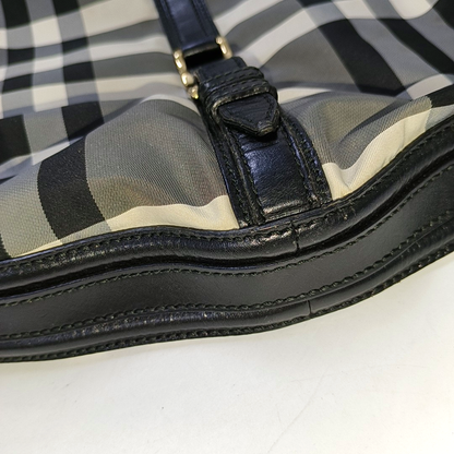 BURBERRY Gray Nylon Battle Horse Plaid Single Shoulder Bag Golden hardware-(SKU)-943189474