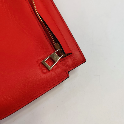 LOEWE T Pouch  Red Leather Clutch Golden hardware-(SKU)-948509220