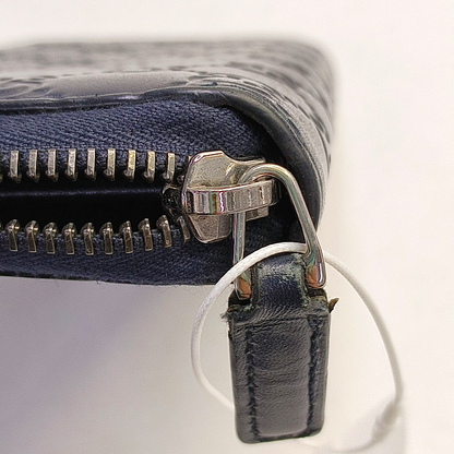 GUCCI Dark blue leather old-favorite textured wallet Silver Hardware-(SKU)-951353413