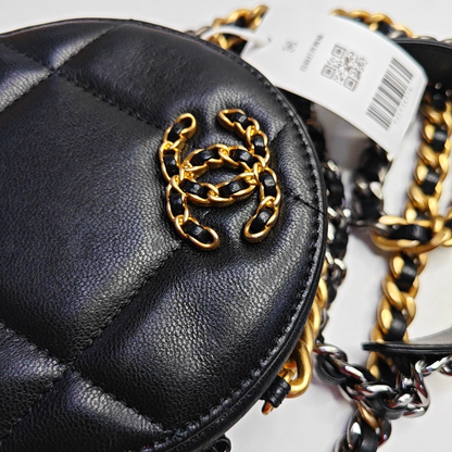 CHANEL CHANEL 19 Black Lamb Skin Quilted Matelassé Shoulder Bag Crossbody Bag Handbag Golden Silver Rutenium Hardware 30 Clasp-(SKU)-962948228