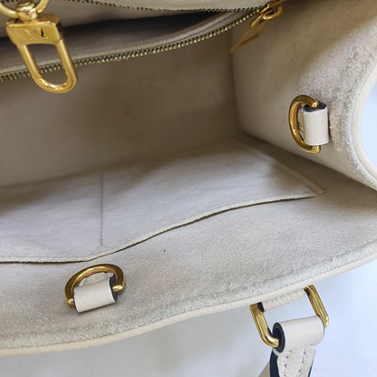 LOUIS VUITTON ONTHEGO Small White Leather Monogram Damier Ebene Jungle Bag Single Shoulder Bag Tote Bag Crossbody Bag with Gold Hardware and Detachable Shoulder Strap-(SKU)-960513551