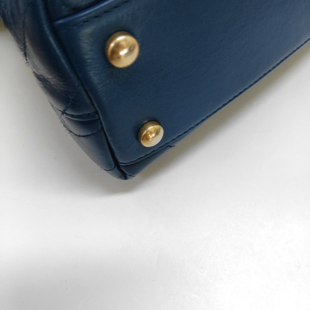 CHANEL COCO HANDLE Medium Size Blue Calfskin Quilted V Pattern Single Shoulder Bag with Gold Hardware 25 Compartments Removable Shoulder Strap-(SKU)-965602661