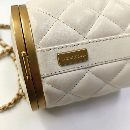 CHANEL CROWN BOX VANITY Small White Calf Leather Quilted Crossbody Shoulder Bag-(SKU)-959504326