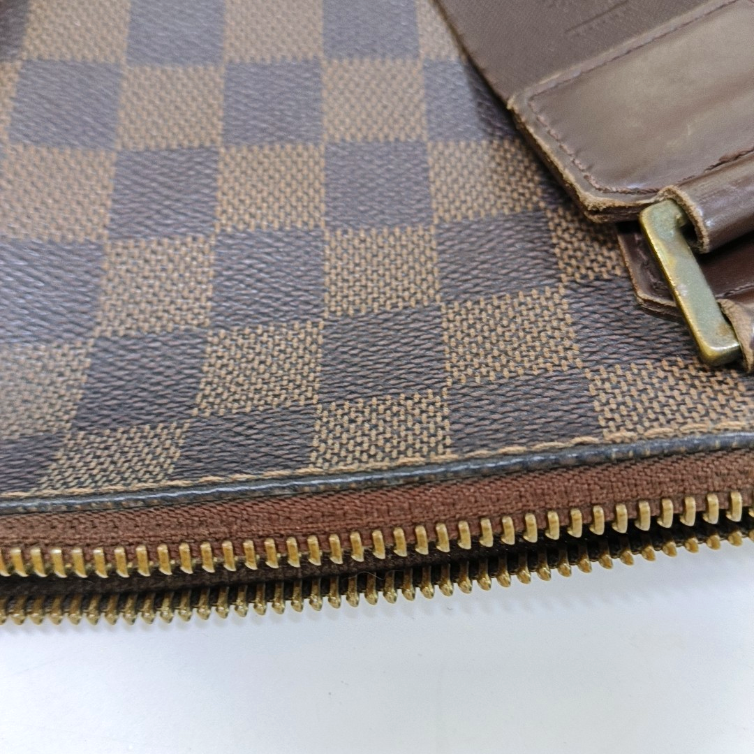 LOUIS VUITTON Brown Coated Canvas Checkered Single Shoulder Bag Crossbody Golden hardware-(SKU)-928779236