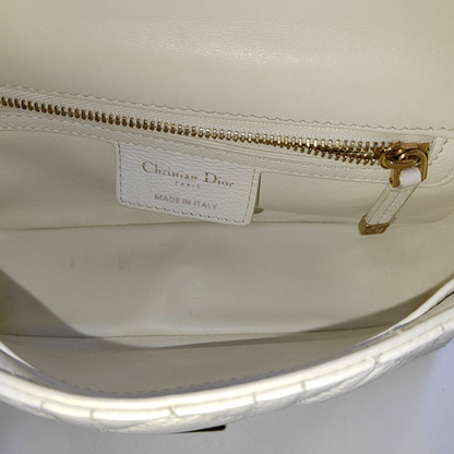 DIOR Dior Caro Small White Lamb Skin Monogram Quilted Crossbody Bag, Shoulder Bag, Golden Hardware-(SKU)-958801213